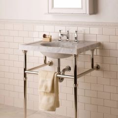 Stone Forest 27 Inch Vintage Washbasin Porcelain Basin Stone Countertop Carrara Marble 27"w x 22"d x 5.5"h 120 lbs (Legs and Faucets Sold Separately) C90-27SK-CA