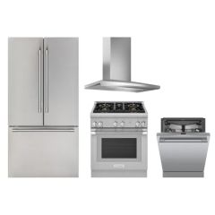 Thermador Premium Kitchen Appliance Package T1 -30 Inch Pro Harmony 4 Burner Gas Range, Hood, Refrigerator, Dishwasher
