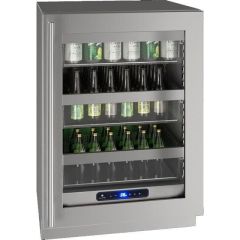 U-Line UHRE524-SG01A 24 Inch Undercounter Refrigerator with 5.2 cu. ft. Capacity, 94-Bottle Capacity, 148-Can Capacity, LED Lighting, Digital Touch Pad Control, Convection Cooling, Reversible Soft Close Door, Leveling Legs, and Star K (Open Box)