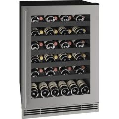 U-Line 1 Class 24 Inch Wine Refrigerator with 5.5 Cu. Ft. Capacity, 3/4 Extension Wine Racks Stainless Steel Glass Door Right Hinge UHWC124-SG01A
