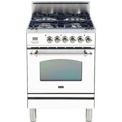 ILVE 24 Inch Nostalgie Series Freestanding Single Oven Gas Range with 4 Sealed Burners in White