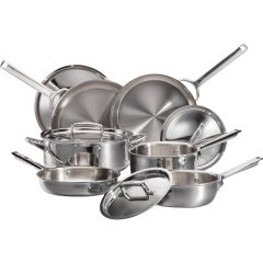 Wolf Gourmet 10 Piece Cookware Set with 7-Ply Bonded Construction, Durable 18/10 Stainless Steel, and Comfort Grip Handles WGCW100S