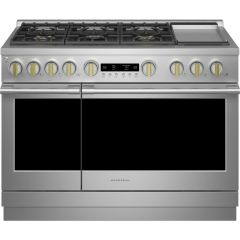 Monogram 48 Inch Freestanding Professional Dual Fuel Smart Range with 6 Sealed Burners, Dual Oven, 8.25 cu ft Capacity, Griddle, Hot Air Fry, Dynamic Oven LCD,  LED Lighting, Reversible Wok Grates and ADA ZDP486NDTSS