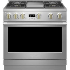 Monogram 36 Inch Freestanding Professional Gas Smart Range with 4 Sealed Burners, 6.2 cu ft Capacity, Continuous Grates, Griddle, Chef Connect, Dynamic Oven LCD, Custom Color LED Accent Lighting, Reversible Wok Grates and ADA ZGP364NDTSS